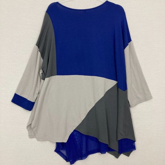 By JJ Blue Gray Color Block Ultra Soft Stretch Asymmetric Artsy Tunic XL - Picture 8 of 10